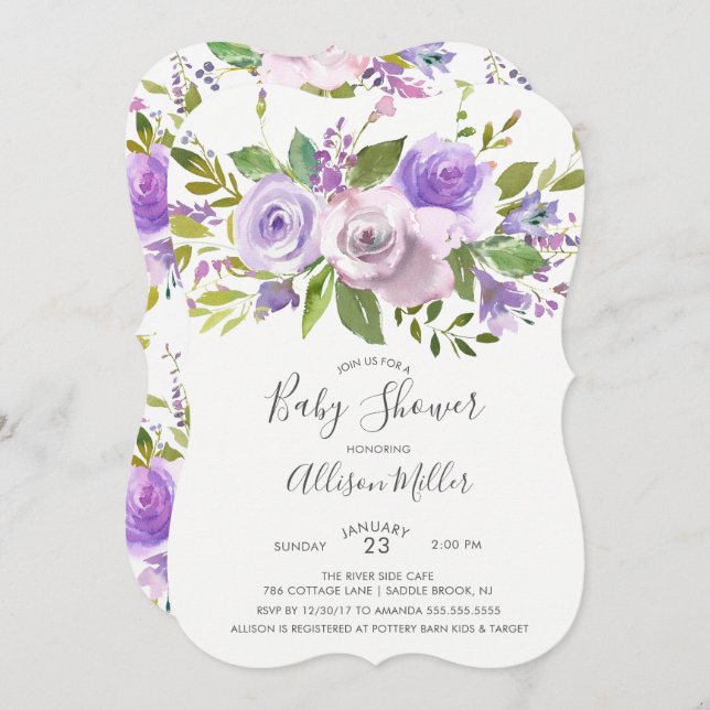 Pretty Lavender Floral Baby Shower Invitation (Front/Back)