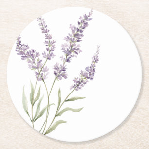 Pretty Lavender Flowers Birthday Round Paper Coaster