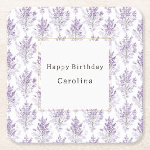 Pretty Lavender Flowers Birthday Square Paper Coaster