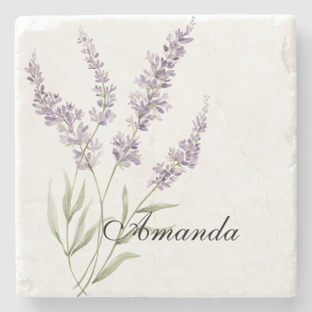 Pretty Lavender Flowers Birthday Stone Coaster (Front)