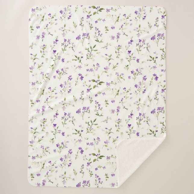 Pretty Lavender Flowers Sherpa Blanket (Front)