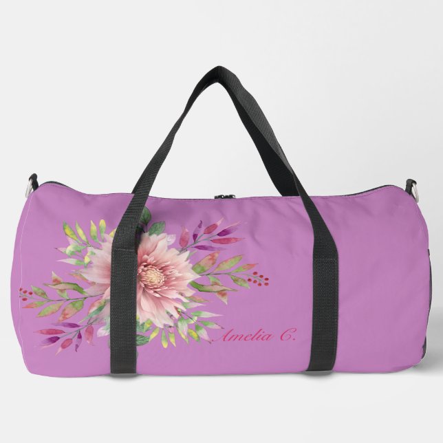 Pretty Lavender & Pink Floral  Duffle Bag (Front)