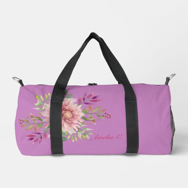 Pretty Lavender & Pink Floral  Duffle Bag (Front)