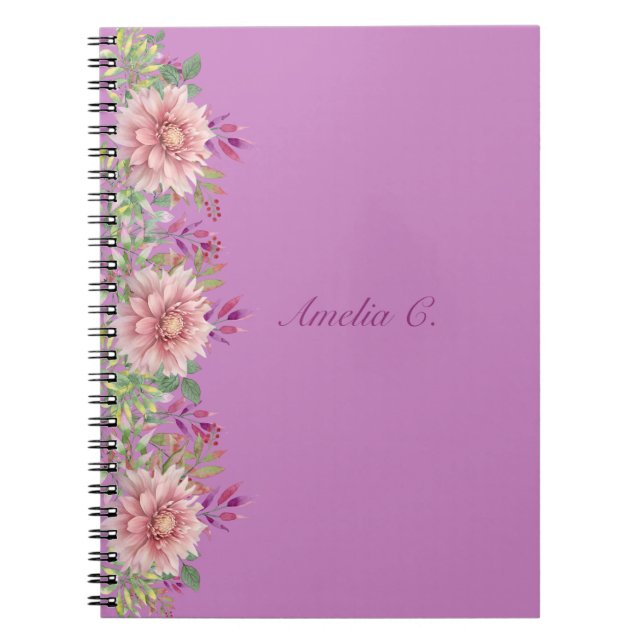 Pretty Lavender & Pink Pastel Watercolor Floral Notebook (Front)
