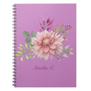 Pretty Lavender & Pink Pastel Watercolor Floral Notebook