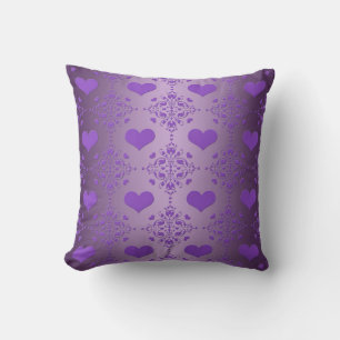 Pretty Lavender Purple Hearts Damask Cushion
