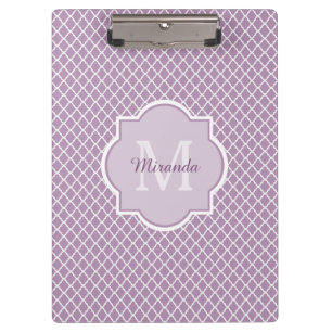 Pretty Lavender Purple Quatrefoil Monogrammed Name Clipboard