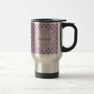 Pretty Lavender Purple Quatrefoil Monogrammed Name Travel Mug