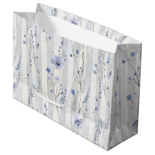 Pretty Lavender White Floral Stripes Bridal Shower Large Gift Bag