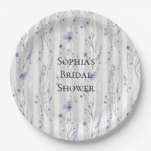Pretty Lavender White Floral Stripes Bridal Shower Paper Plate