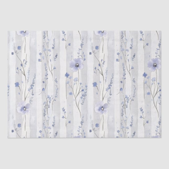 Pretty Lavender White Floral Stripes Bridal Shower Tissue Paper (Front)