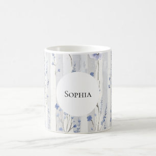 Pretty Lavender White Floral Stripes Personalised Coffee Mug