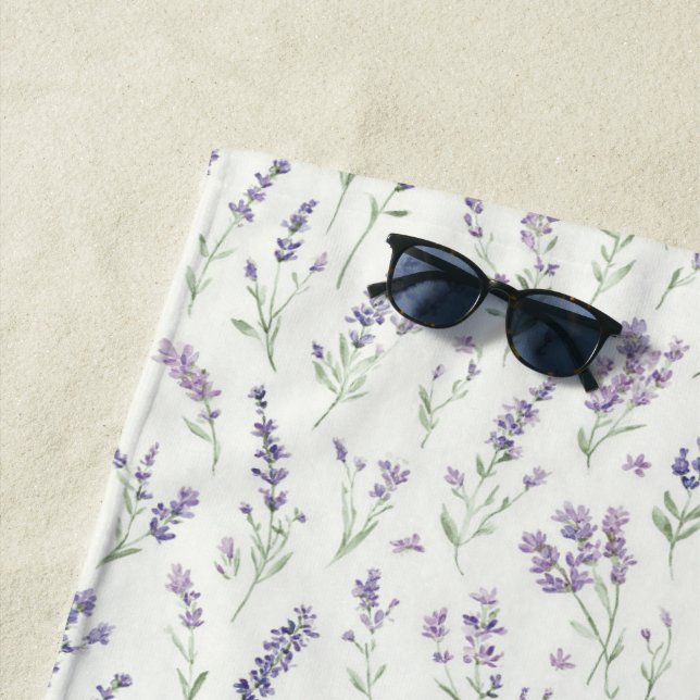 Pretty Lavender White Flowers   Beach Towel (In Situ)