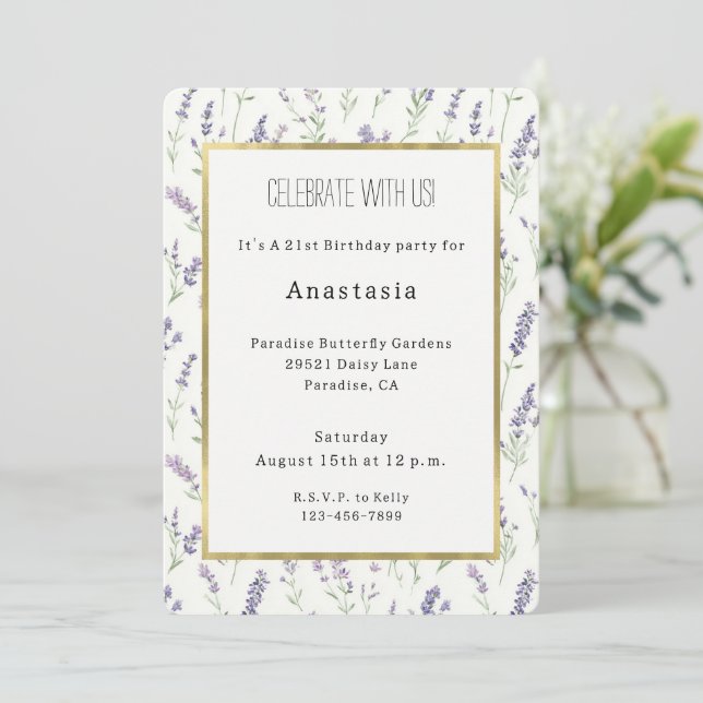 Pretty Lavender White Flowers Birthday Invitation (Standing Front)