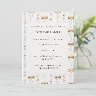 Pretty Lavender White Flowers Bows Bridal Shower Invitation
