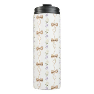 Pretty Lavender White Flowers Bows Thermal Tumbler
