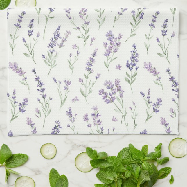 Pretty Lavender White Flowers Bridal Shower Tea Towel (Folded)