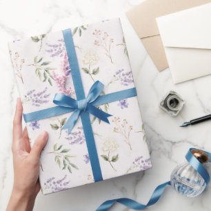 Pretty Lavender White Flowers Bridal Shower Wrapping Paper