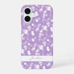 Pretty Lavender & White Sparkle Lights w/ Name iPhone 16 Case