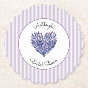 Pretty Lavender White Stripes Bridal Shower Paper Coaster