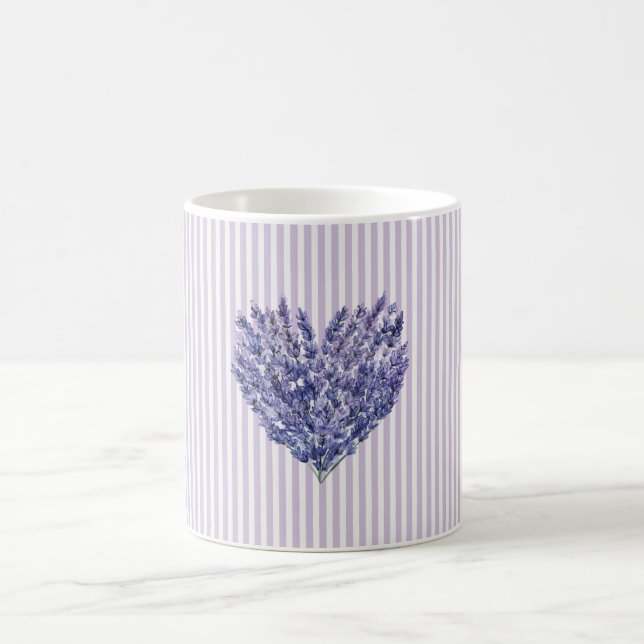 Pretty Lavender White Stripes Heart   Coffee Mug (Center)