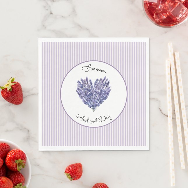Pretty Lavender White Stripes Wedding Napkin (Insitu)