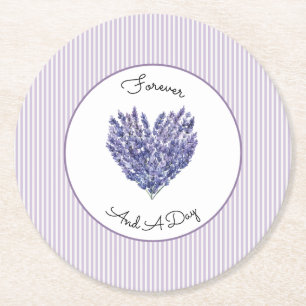 Pretty Lavender White Stripes Wedding Round Paper Coaster