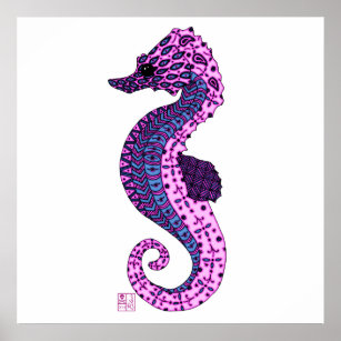 Pretty Lavender Zen Tangle Seahorse Ocean Art Poster