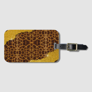 Pretty Leather Giraffe Animal Print With Glitter Luggage Tag