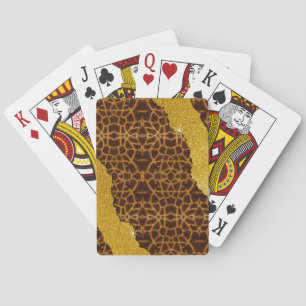 Pretty Leather Giraffe Animal Print With Glitter Playing Cards