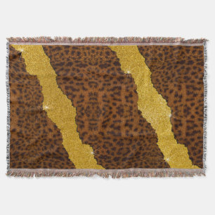 Pretty Leather Jaguar Animal Print With Glitter Throw Blanket