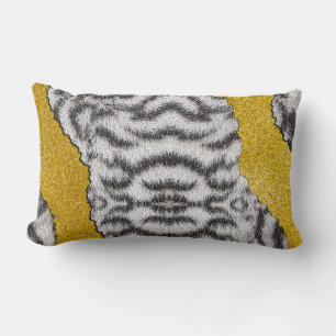 Pretty Leather White Tiger Animal Print & Glitter Lumbar Cushion
