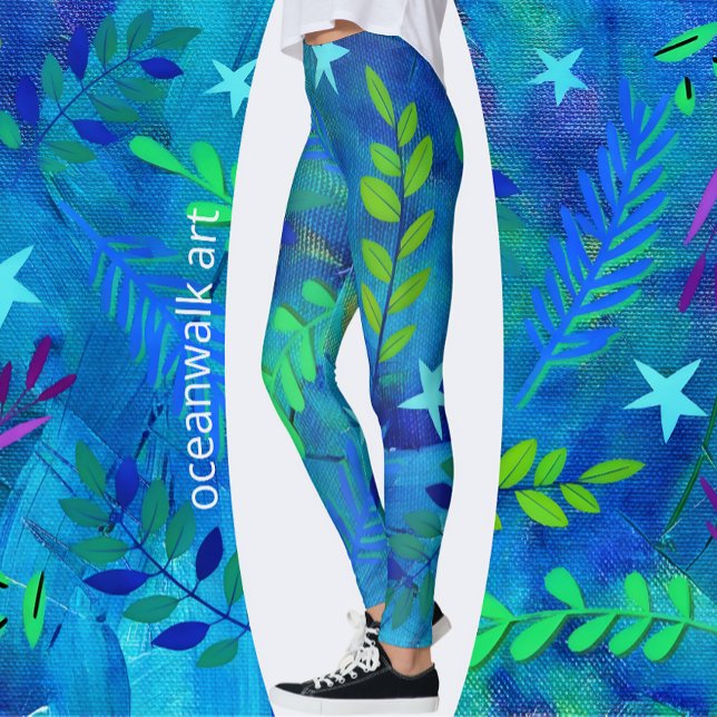 Pretty Leaves and Branches on Blue Leggings (Creator Uploaded)