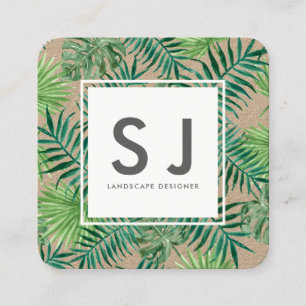 Pretty Leaves Flower Botanical Landscape Designer Square Business Card