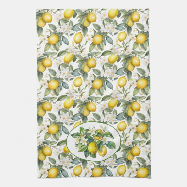 Pretty Lemon Tree Watercolor  Tea Towel (Vertical)