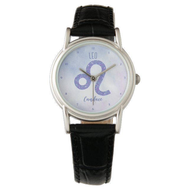 Pretty Leo Astrology Sign Personalised Purple Watch (Front)