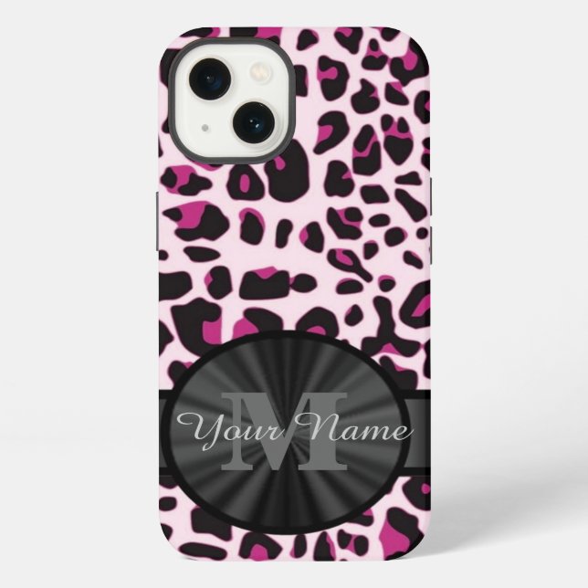 Pretty leopard animal print monogramed iPhone case (Back)