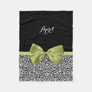 Pretty Leopard Print Spring Green Bow With Name Fleece Blanket