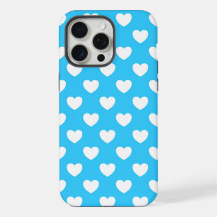 Pretty Light Blue - Cute Stylish Polka Dot Hearts iPhone 15 Pro Max Case