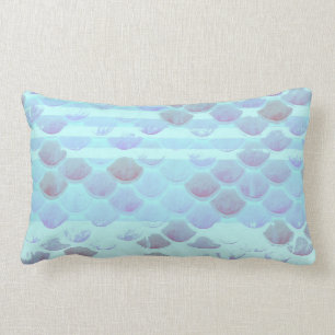 Pretty Light Blue Striped Mermaid Fish Scales Lumbar Cushion