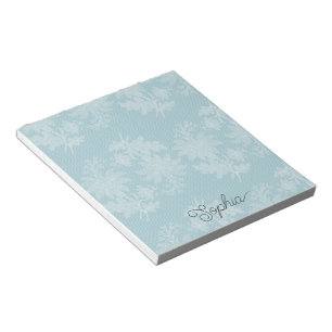 Pretty Light Blue White Floral Faux Lace   Notepad