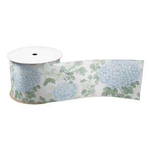Pretty Light Blue White Flowers Bridal Shower Satin Ribbon