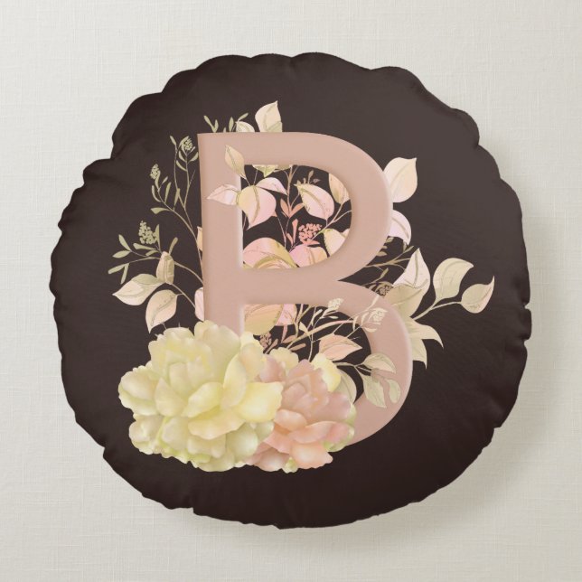 Pretty Light Colour beige Pinkish Roses Letter B Round Cushion (Front)