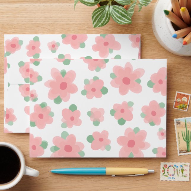 Pretty Light Coral Flowers Pattern Envelope (Desk)