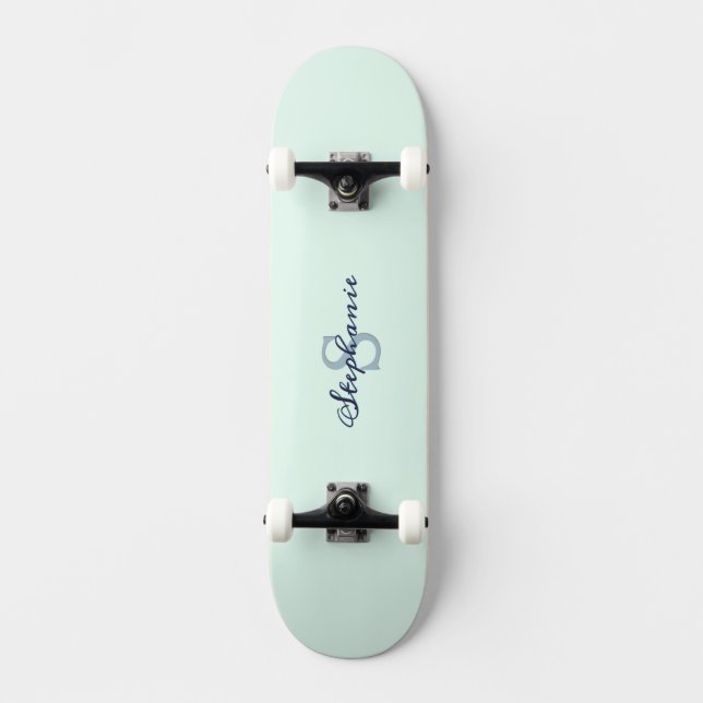Pretty Light Green Elegant Simple Cute Monogrammed Skateboard (Front)