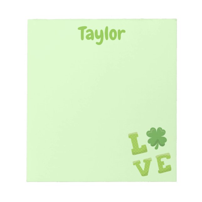 Pretty Light Green Love Block Letter Notepad (Front)