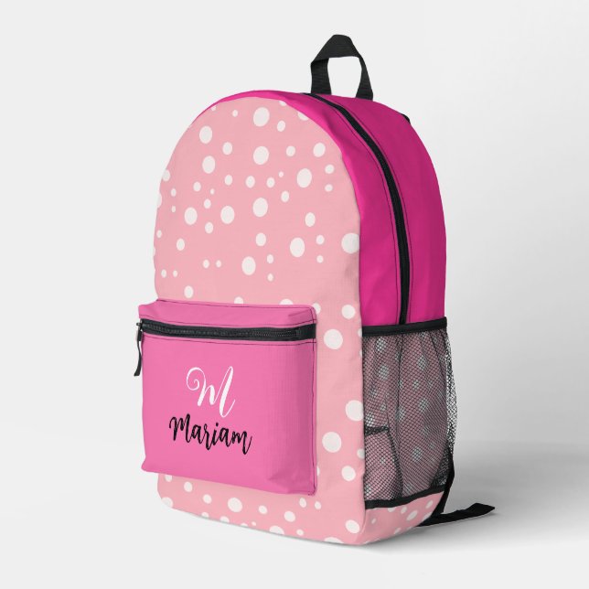 Pretty Light Pink Colour - Cute Name Monogram Printed Backpack (Back Corner Right)
