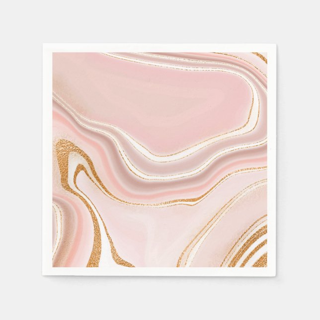 Pretty Light Pink Gold Marble Design Napkin (Front)