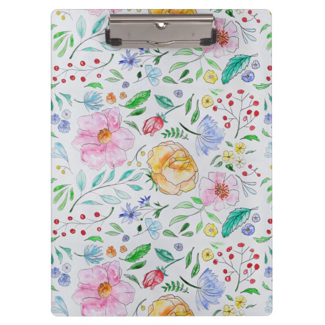 Pretty Light Watercolor Flowers and Buds Pattern Clipboard (Front)
