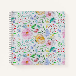 Pretty Light Watercolor Flowers and Buds Pattern Notebook